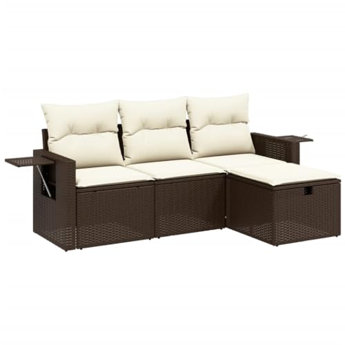 Massbinet Lounge Sofa Gartenmöbel Set Balkonmöbel mit 1 Stück Aufbewahrungshocker Modulares Design Poly Rattan Braun und Creme von Massbinet