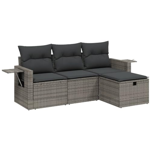 Massbinet Lounge Sofa Gartenmöbel Set Balkonmöbel mit 1 Stück Aufbewahrungshocker Modulares Design Poly Rattan Grau von Massbinet