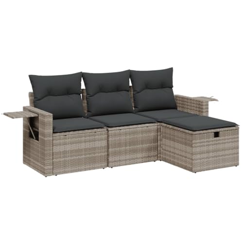Massbinet Lounge Sofa Gartenmöbel Set Balkonmöbel mit 1 Stück Aufbewahrungshocker Modulares Design Poly Rattan Hellgrau von Massbinet