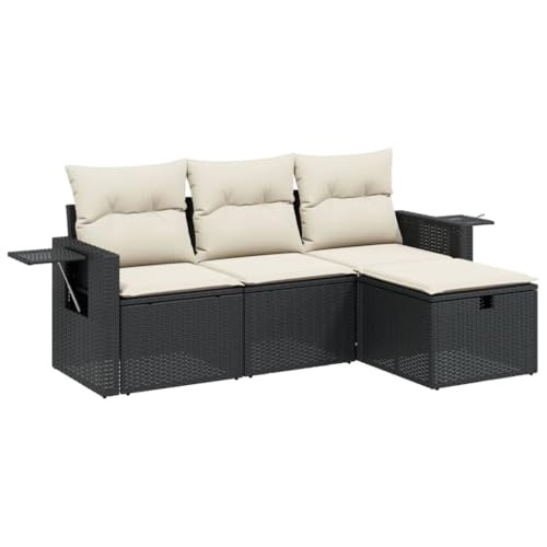 Massbinet Lounge Sofa Gartenmöbel Set Balkonmöbel mit 1 Stück Aufbewahrungshocker Modulares Design Poly Rattan Schwarz und Creme von Massbinet