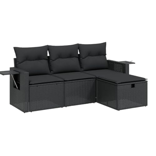 Massbinet Lounge Sofa Gartenmöbel Set Balkonmöbel mit 1 Stück Aufbewahrungshocker Modulares Design Poly Rattan Schwarz von Massbinet