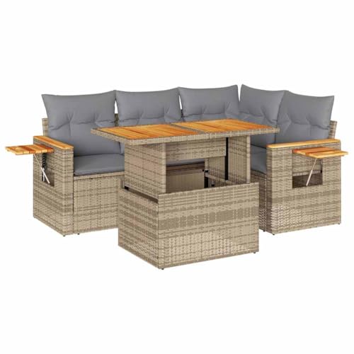 Massbinet Lounge Sofa Gartenmöbel Set Balkonmöbel mit Verstellbare Tischplatte Stauraum mit Wasserfestem Beutel Poly Rattan Beige und Grau von Massbinet