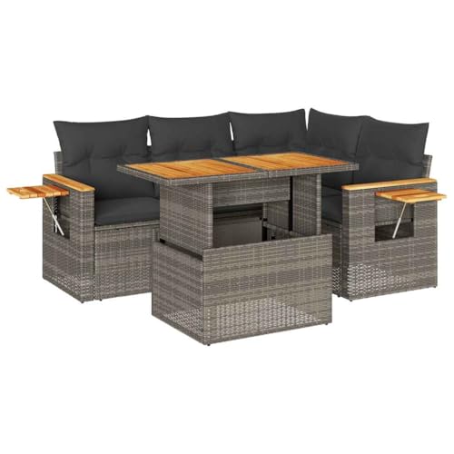Massbinet Lounge Sofa Gartenmöbel Set Balkonmöbel mit Verstellbare Tischplatte Stauraum mit Wasserfestem Beutel Poly Rattan Grau von Massbinet