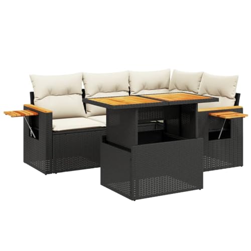 Massbinet Lounge Sofa Gartenmöbel Set Balkonmöbel mit Verstellbare Tischplatte und Praktischer Beistelltisch Poly Rattan Schwarz und Creme von Massbinet