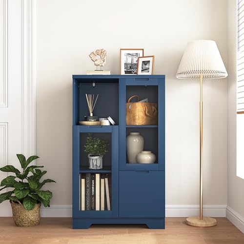 Massbinet MDF-lackierter Schrank mit Glastüren und Schublade, offener Stauraum, Weiß, Schlafzimmer, Wohnzimmer von Massbinet