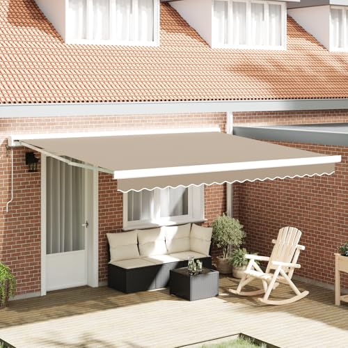 Massbinet Markisen-Ersatzgewebe für 4x3.5 m Rahmen Beige Klemmmarkise Balkonmarkise höhenverstellbar mit Handkurbel von Massbinet