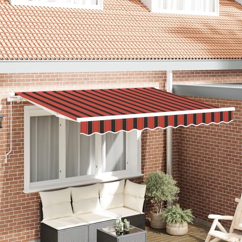 Massbinet Markisen-Ersatzmaterial für 3.5x2 m Rahmen Buntgestreift Klemmmarkise mit Handkurbel Balkon Balkonmarkise von Massbinet