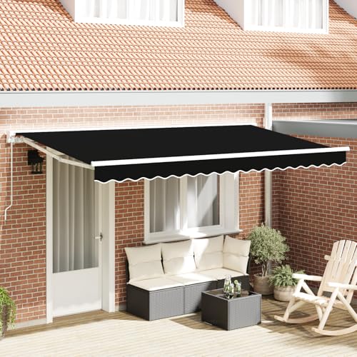 Massbinet Markisen-Ersatzstoff für 4x2 m Rahmen Schwarz Regenschirm Einziehbare Markise Sonnenschutz Winkel Einstellung von Massbinet