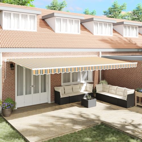 Massbinet Markisen-Ersatzstoff für 6x3 m Rahmen Grün und Gelb Klemmmarkise mit Handkurbel Balkon Balkonmarkise von Massbinet