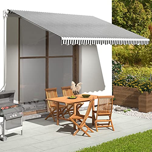 Massbinet Markisenbespannung Anthrazit und Weiß 4x3,5 m Gelenkarmmarkise Sonnenschirm Markise mit Handkurbel von Massbinet