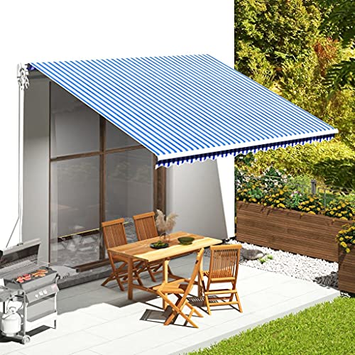 Massbinet Markisenbespannung Blau und Weiß 4,5x3,5 m Klemmmarkise Markise Balkon ohne Bohren Sonnenschirm von Massbinet