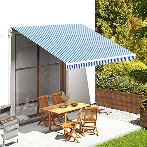 Massbinet Markisenbespannung Blau und Weiß 4x3,5 m Upgrade Sonnenschirm mit Verlängerten Einziehbaren Seitenstangen von Massbinet