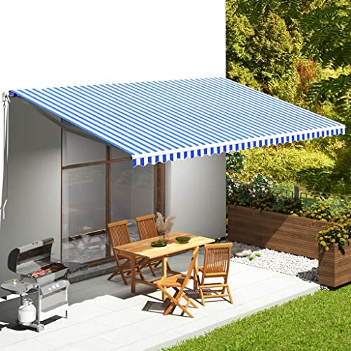 Massbinet Markisenbespannung Blau und Weiß 6x3,5 m Klemmmarkise mit Handkurbel Balkon Balkonmarkise ohne Bohren von Massbinet