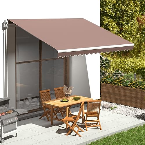 Massbinet Markisenbespannung Braun 4x3,5 m Klemmmarkise mit Handkurbel Balkon Balkonmarkise ohne Bohren von Massbinet