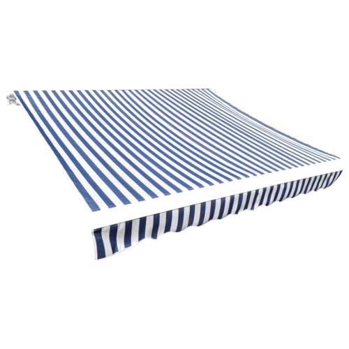 Massbinet Markisenbespannung Canvas Blau & Weiß 450x300 cm Upgrade Sonnenschirm mit Verlängerten Einziehbaren Seitenstangen von Massbinet