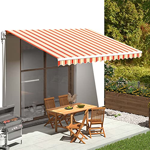 Massbinet Markisenbespannung Gelb und Orange 4.5x3.5 m Klemmmarkise Balkonmarkise höhenverstellbar mit Handkurbel von Massbinet