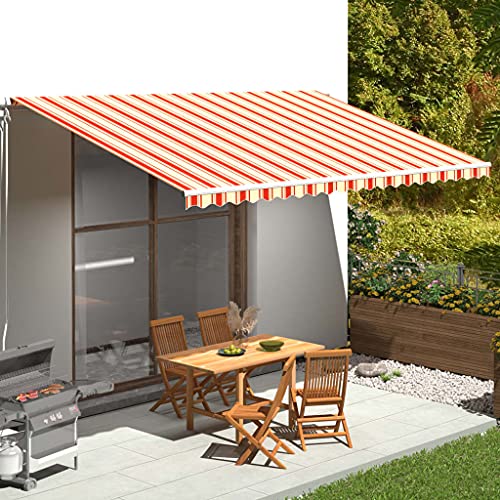 Massbinet Markisenbespannung Gelb und Orange 5x3 m Klemmmarkise Balkonmarkise höhenverstellbar mit Handkurbel von Massbinet