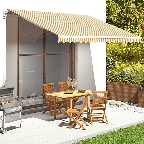 Massbinet Markisenbespannung Gelb und Weiß 4,5x3,5 m Sonnenschutz für Balkon Terrasse & Garten Terrassenüberdachung von Massbinet