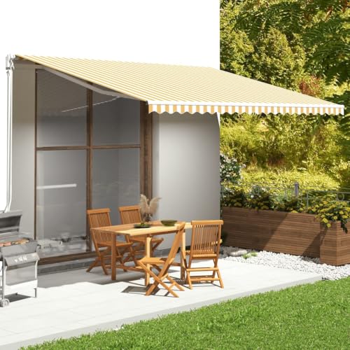 Massbinet Markisenbespannung Gelb und Weiß 5x3,5 m Klemmmarkise Markise Balkon ohne Bohren Sonnenschirm von Massbinet