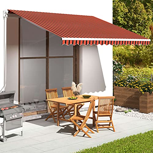 Massbinet Markisenbespannung Orange und Braun 4x3,5 m Klemmmarkise mit Handkurbel Balkon Balkonmarkise ohne Bohren von Massbinet