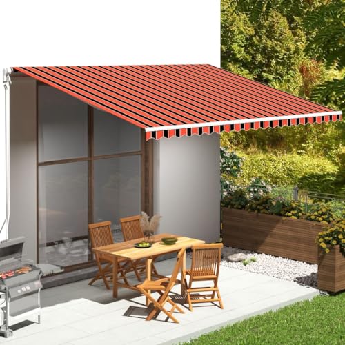 Massbinet Markisenbespannung Orange und Braun 5x3,5 m Klemmmarkise Balkonmarkise höhenverstellbar mit Handkurbel von Massbinet