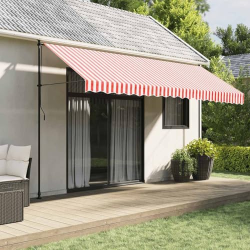 Massbinet Markisenbespannung Rot und Weiß Gestreift 4,5x3 m Sonnenschutz für Balkon Terrasse Garten Sonnenschirm von Massbinet