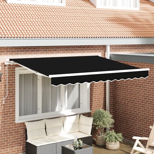 Massbinet Markisene ersatzstoff für 3x2.5 m Rahmen Schwarz Klemmmarkise Balkonmarkise höhenverstellbar mit Handkurbel von Massbinet