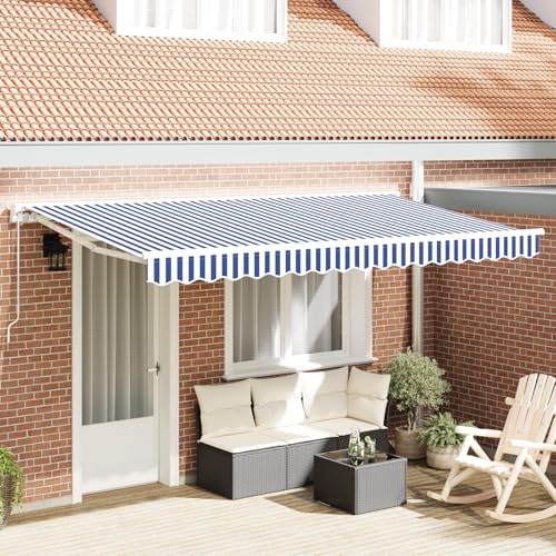 Massbinet Markisenersatzstoff für 4x2 m Rahmen Blau und Weiß Upgrade Sonnenschirm mit Verlängerten Einziehbaren von Massbinet