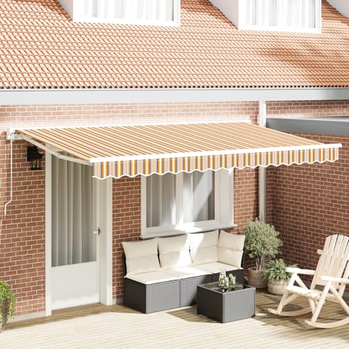 Massbinet Markisenersatzstoff für 4x2 m Rahmen mit Mehrfarbigen Streifen Klemmmarkise mit Handkurbel Balkon Balkonmarkise von Massbinet