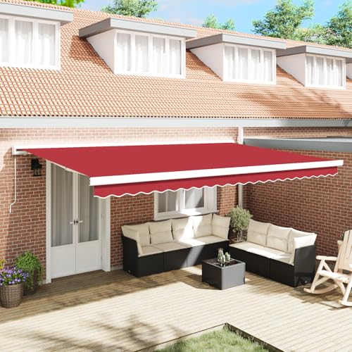 Massbinet Markisenersatzstoff für 5x3,5 m Gestell Rot Klemmmarkise Balkonmarkise höhenverstellbar mit Handkurbel von Massbinet