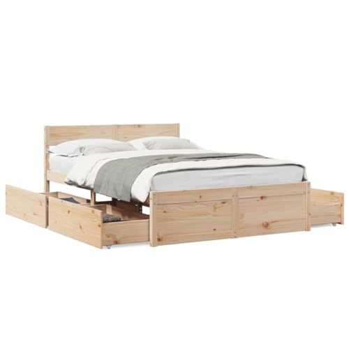 Massbinet Massivholzbett ohne Matratze 120x190 cm Kiefernholz Modernisiertes Massivholz-Bettgestell mit Schubladen Massbinet Massivholzbett ohne Matratze 120x190 cm Kiefernholz Modernisiertes Massivholz-Bettgestell mit Schubladen von Massbinet