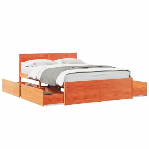 Massbinet Massivholzbett ohne Matratze Wachsbraun 140x190 cm Kiefernholz Modernes Verjüngtes Massivholzbett mit Stauraum Massbinet Massivholzbett ohne Matratze Wachsbraun 140x190 cm Kiefernholz Modernes Verjüngtes Massivholzbett mit Stauraum von Massbinet