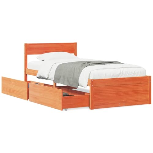 Massbinet Massivholzbett ohne Matratze Wachsbraun 75x190 cm Kiefernholz Doppelbettgestell Modernisierter Stil Bettgestell Massbinet Massivholzbett ohne Matratze Wachsbraun 75x190 cm Kiefernholz Doppelbettgestell Modernisierter Stil Bettgestell von Massbinet