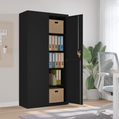 Massbinet Mehrzweckschrank Aktenschrank Allzweckschrank mit 2 Türen Metallschrank Stahlschrank inkl. 4 Einlageböden Schwarz 90x40x180 cm Stahl von Massbinet