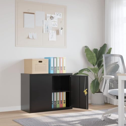 Massbinet Mehrzweckschrank Aktenschrank Allzweckschrank mit 2 Türen Metallschrank Stahlschrank inkl. 4 Einlageböden Schwarz 90x40x70 cm Stahl von Massbinet
