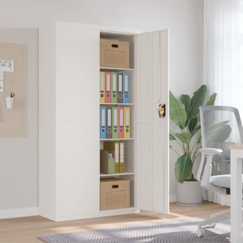 Massbinet Mehrzweckschrank Aktenschrank Allzweckschrank mit 2 Türen Metallschrank Stahlschrank inkl. 4 Einlageböden Weiß 90x40x180 cm Stahl von Massbinet