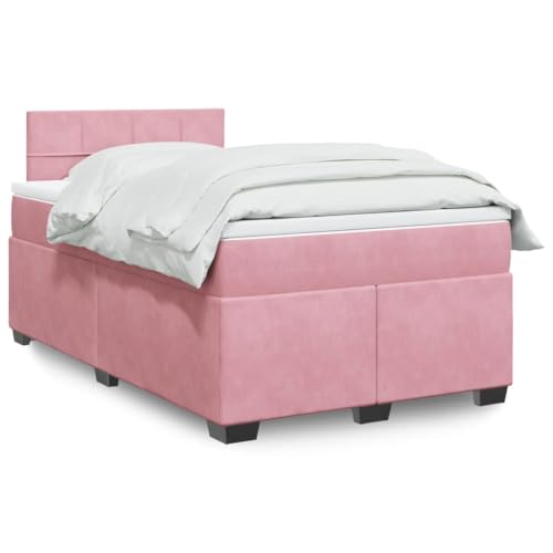 Massbinet Moderen Polsterbet Doppelbett Stauraumbett Rückenlehne Bettgestell Lattenrost aus Holz Boxspringbett mit Matratze Rosa 120x200 cm Samt von Massbinet