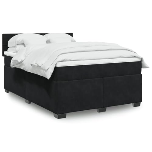 Massbinet Moderen Stilvoll Doppelbett Polsterbett Bettgestell für Schlafzimmer Boxspringbett mit Matratze Schwarz 140x190 cm Samt von Massbinet