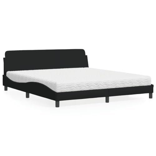 Massbinet Modern Bettgestell Bettrahmen Bett mit Lattenrost und Matratze Einfache Montage Dover Schwarz 180x200 cm Stoff von Massbinet