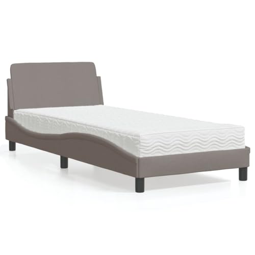 Massbinet Modern Bettgestell mit Matratze Holz-Bettgestell-Betten mit Regalböden Einfache Montage Dover Taupe 90x200 cm Stoff von Massbinet