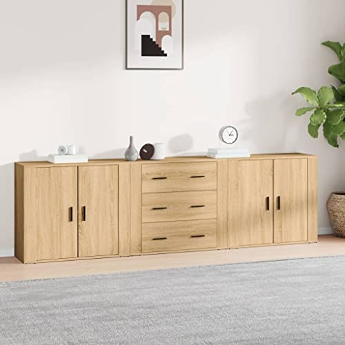 Massbinet Moderne Kommode mit 4 Türen und 3 Schubladen Küchenschrank Sideboard für Küche Wohnzimmer Esszimmer Sideboards 3 STK. Sonoma-Eiche Holzwerkstoff von Massbinet