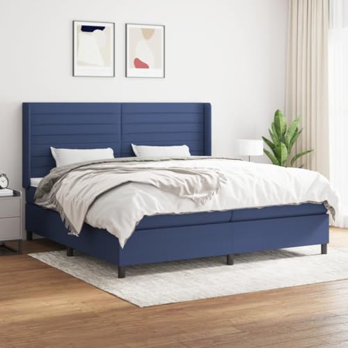Massbinet Moderne Modisch Polsterbett Bett Bettrahmen Lattenrost Bettgestell Hotelbett Schlafzimmerbett Boxspringbett mit Matratze Blau 200x200 cm Stoff von Massbinet