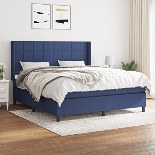 Massbinet Moderne Polsterbett mit Fußteil und Topper Doppelbett Bett Betten Bettgestell für Schlafzimmer Boxspringbett mit Matratze Blau 160x200 cm Stoff Massbinet Moderne Polsterbett mit Fußteil und Topper Doppelbett Bett Betten Bettgestell für Schlafzimmer Boxspringbett mit Matratze Blau 160x200 cm Stoff von Massbinet
