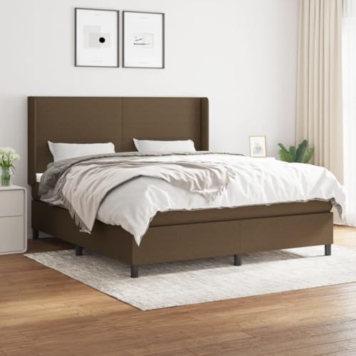 Massbinet Moderne Polsterbett mit Fußteil und Topper Doppelbett Bett Betten Bettgestell für Schlafzimmer Boxspringbett mit Matratze Dunkelbraun 180x200 cm Stoff von Massbinet