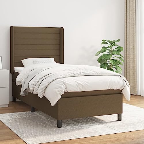 Massbinet Moderne Polsterbett mit Fußteil und Topper Doppelbett Bett Betten Bettgestell für Schlafzimmer Boxspringbett mit Matratze Dunkelbraun 90x190 cm Stoff von Massbinet