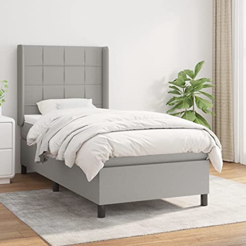 Massbinet Moderne Polsterbett mit Fußteil und Topper Doppelbett Bett Betten Bettgestell für Schlafzimmer Boxspringbett mit Matratze Hellgrau 90x190 cm Stoff von Massbinet