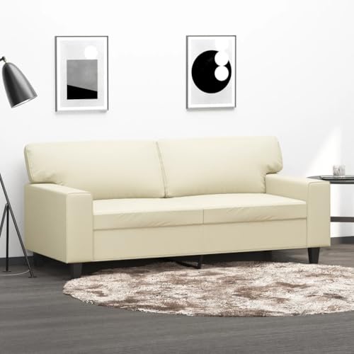 Massbinet Moderne Schlafsofa Einfache Montage Sofas Bequemes Sofa für Wohnzimmer Schlafzimmer 2-Sitzer-Sofa Creme 140 cm Kunstleder von Massbinet