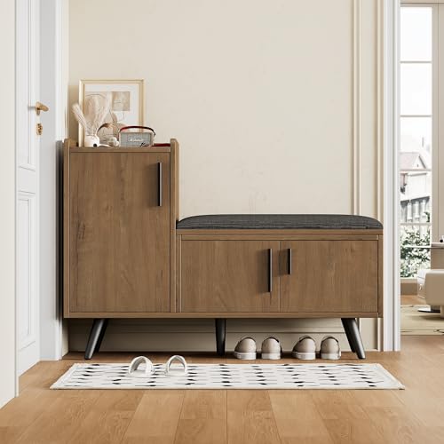 Massbinet Moderne Schuhbank Schuhtruhe Sitzbank mit DREI Stauraumtüren Mit asymmetrischen Metallgriffen und Mehreren Ebenen zur Aufbewahrung - Maße: B100/T34/H69 cm Naturfarben Massbinet Moderne Schuhbank Schuhtruhe Sitzbank mit DREI Stauraumtüren Mit asymmetrischen Metallgriffen und Mehreren Ebenen zur Aufbewahrung - Maße: B100/T34/H69 cm Naturfarben von Massbinet