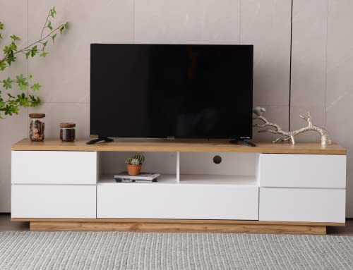 Massbinet Moderner Farbblock TV Schrank in weißer Ausführung TV Schrank mit Holzmaserung 180 cm Massbinet Moderner Farbblock TV Schrank in weißer Ausführung TV Schrank mit Holzmaserung 180 cm von Massbinet