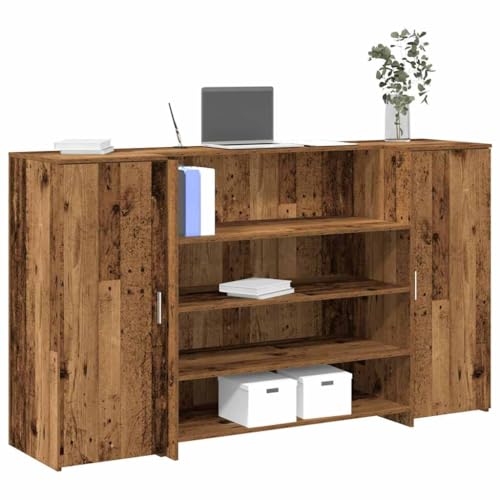 Massbinet Moderner Schreibtisch aus Massivholz Empfangstheke Altholz-Optik 180x50x103,5 cm Holzwerkstoff von Massbinet